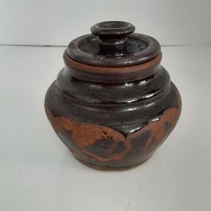 Vintage Joe Smith Pottery 1994 Stoneware Jar w/ Lid Hand Turned Drip Glaze